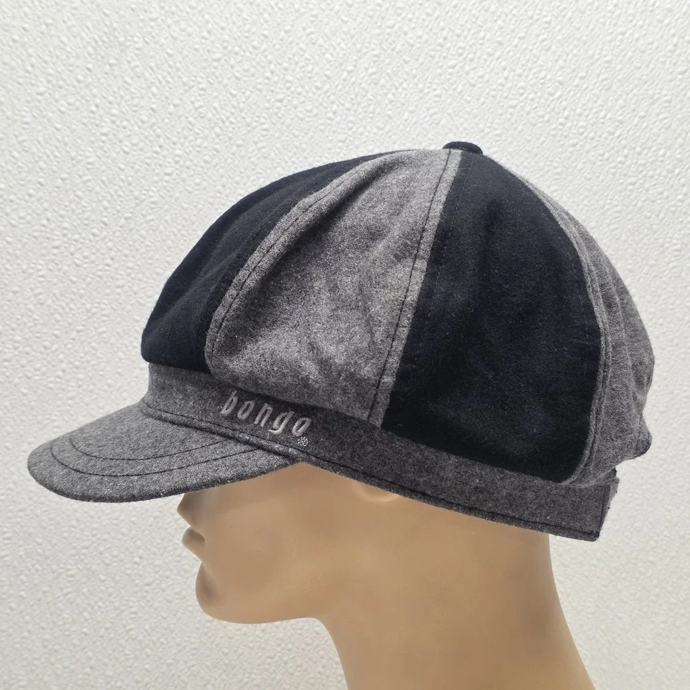 Bongo Womens Newsboy Gray Black Hat Cap Strapback Wool Blend